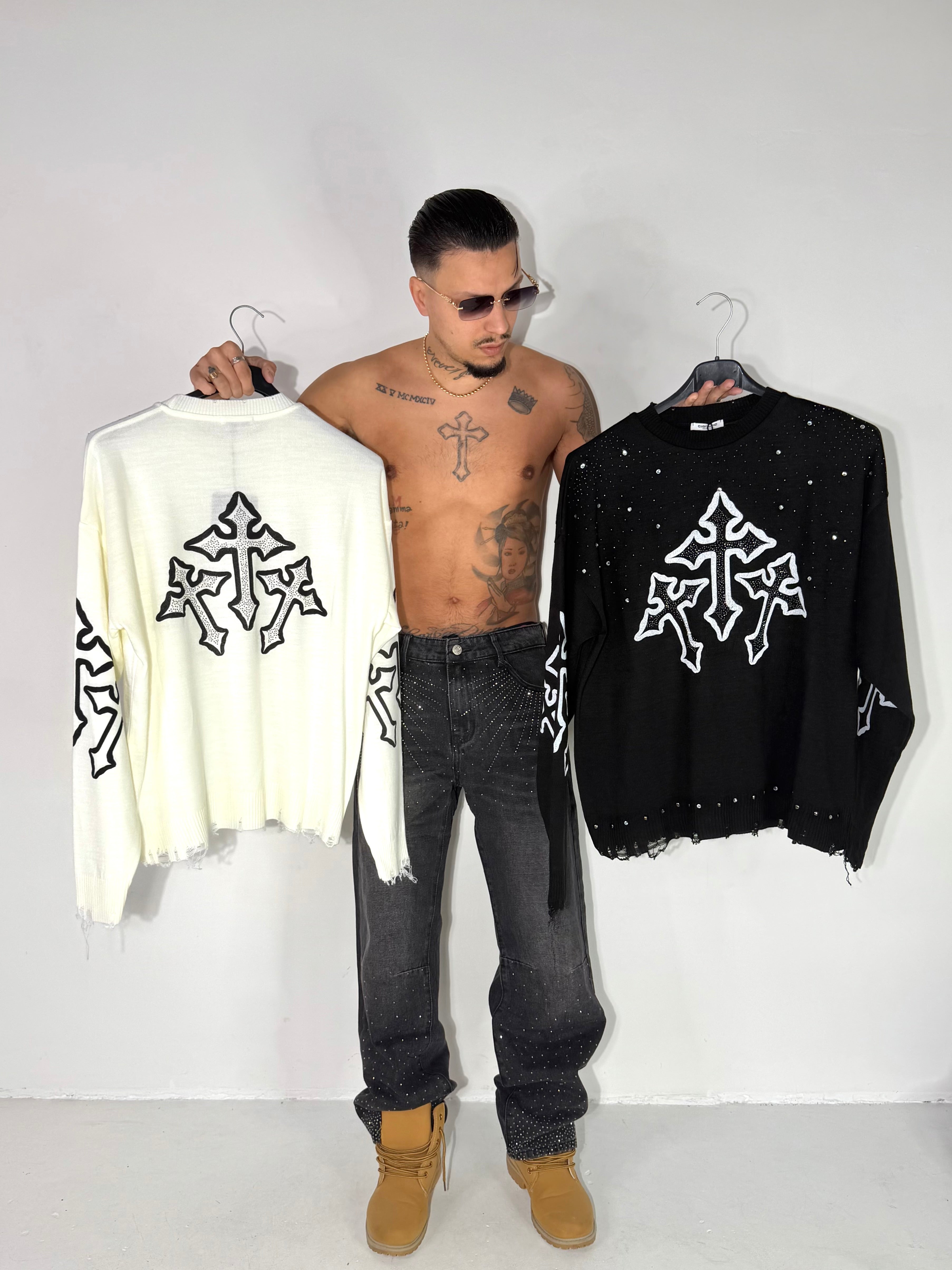 MAGLIONCINO LEGGERO CROCE STRAS 2 COLORI