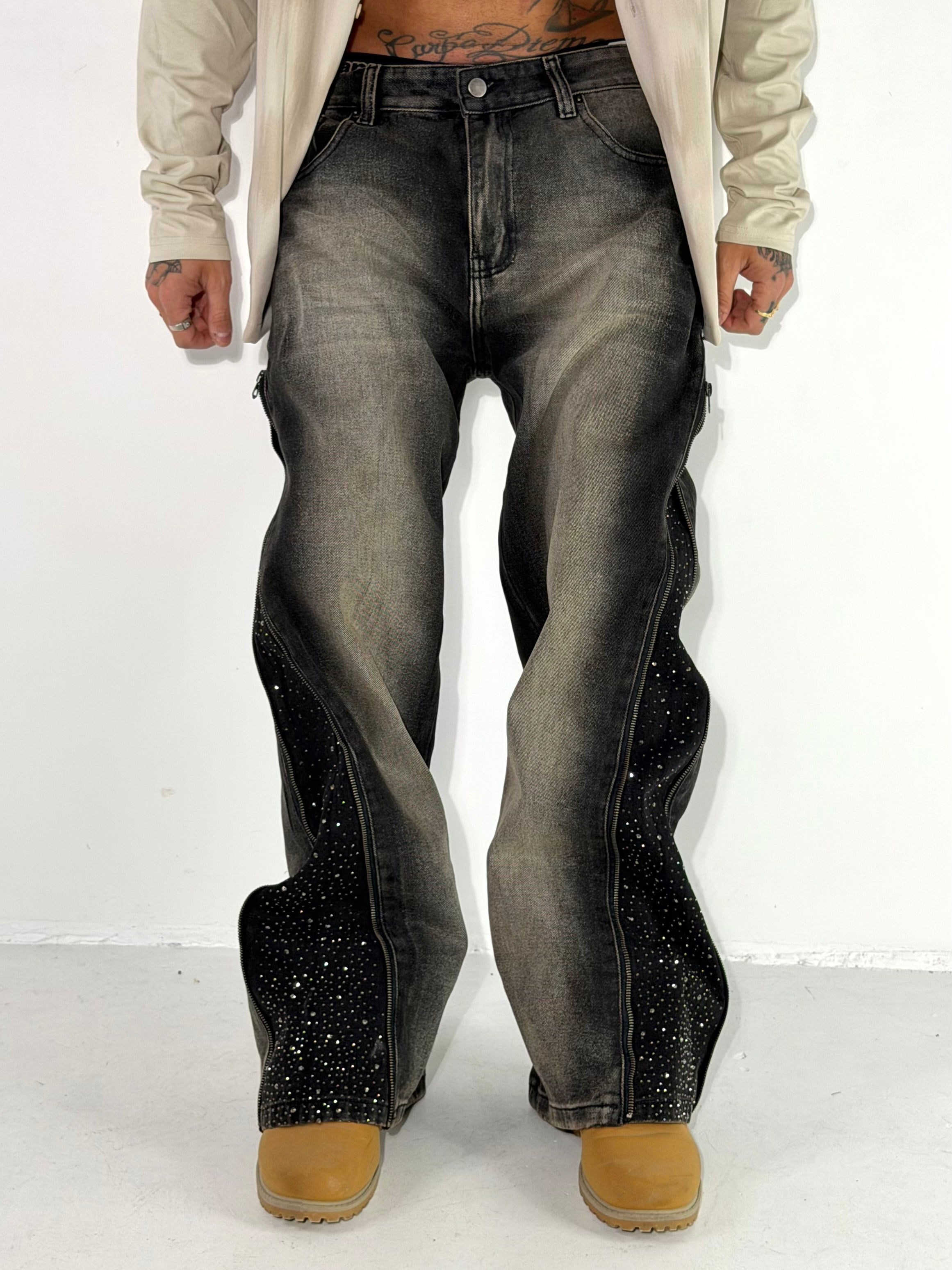 JEANS SABBIATO FUL ZIP STRASS