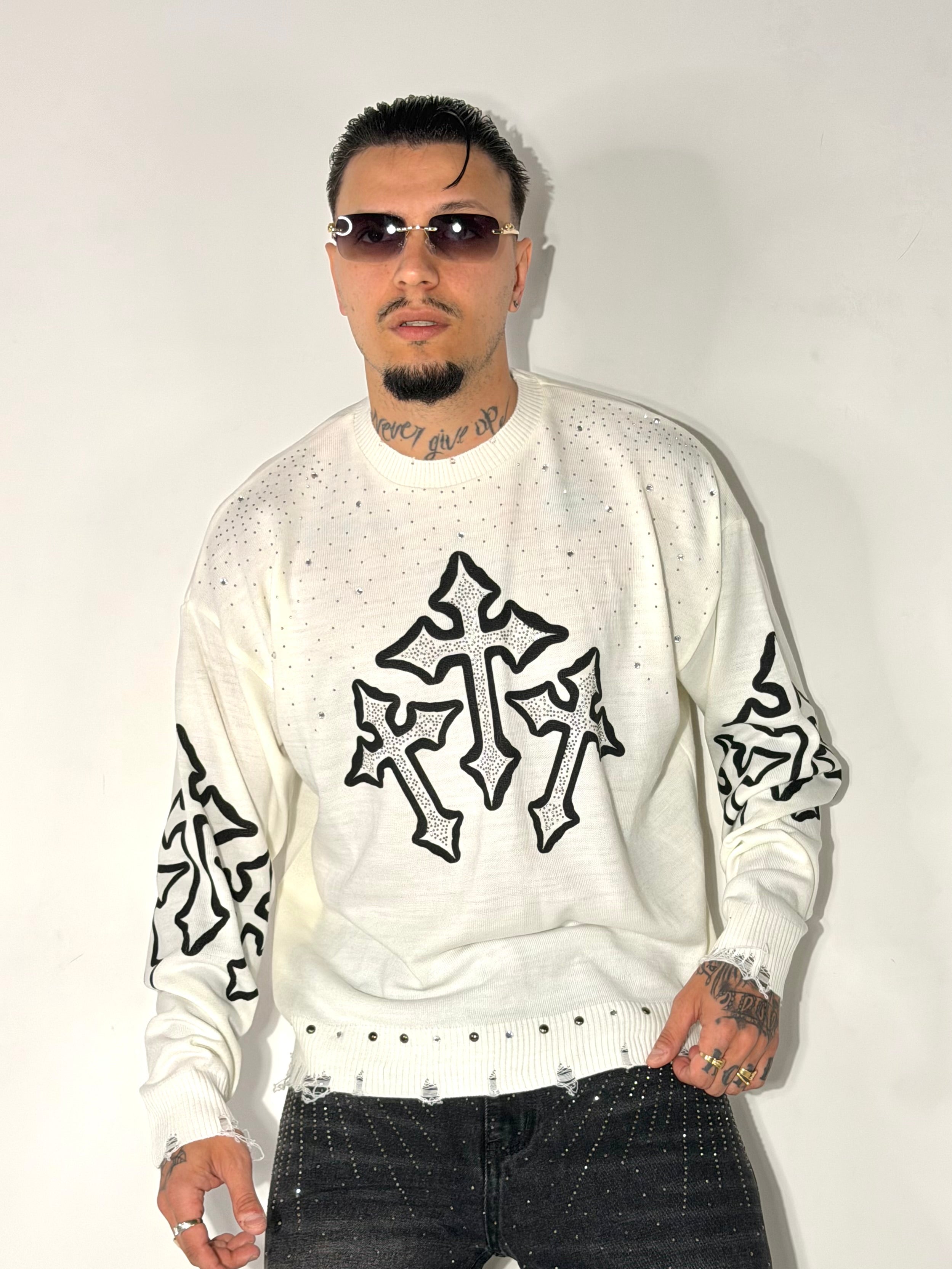 MAGLIONCINO LEGGERO CROCE STRAS 2 COLORI