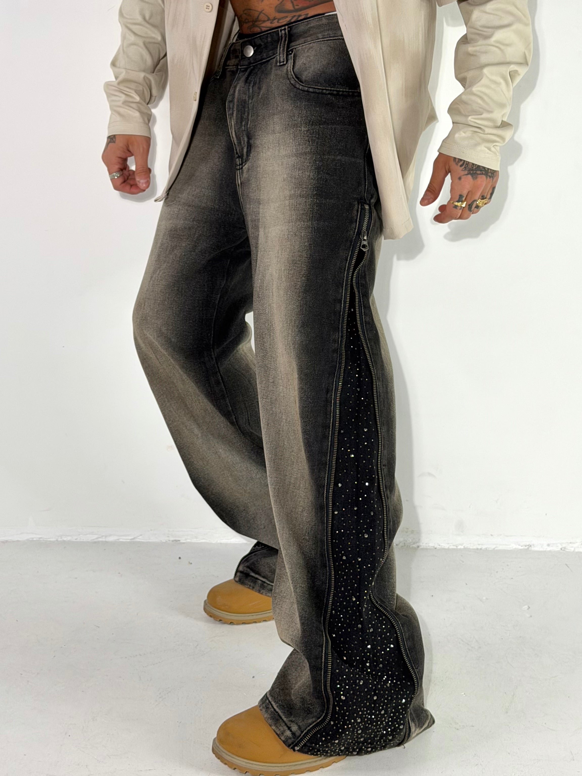 JEANS SABBIATO FUL ZIP STRASS