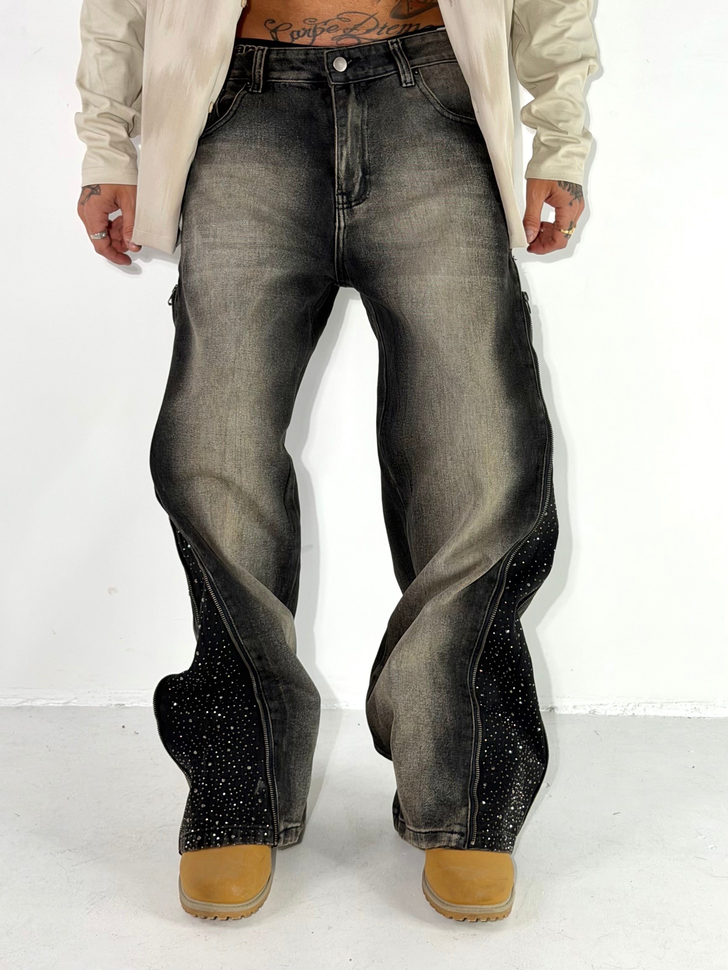 JEANS SABBIATO FUL ZIP STRASS